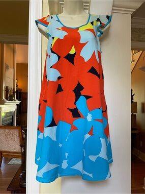 Crown & Ivy orange black blue & yellow design dress Sz XS